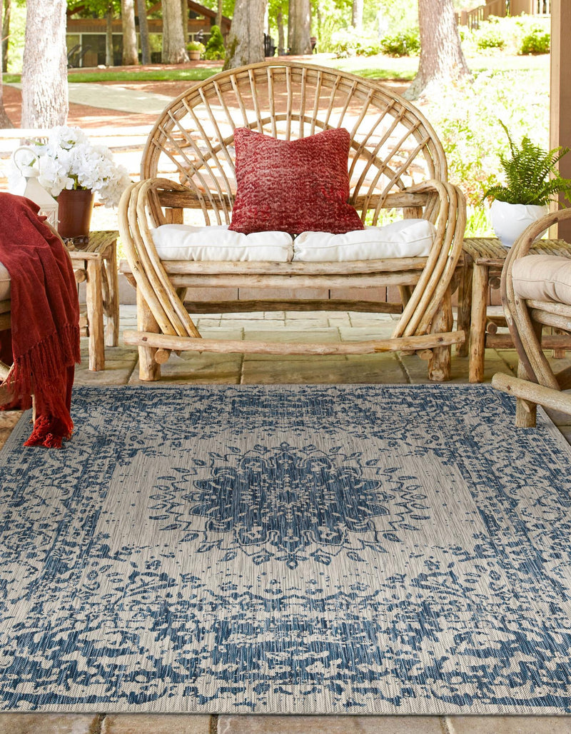 Patio Heritage Collection Area Rug -  Lafayette (Blue) Square Blue  lifestyle 37