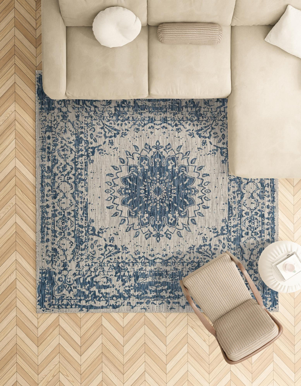 Patio Heritage Collection Area Rug -  Lafayette (Blue) Square Blue  lifestyle 44
