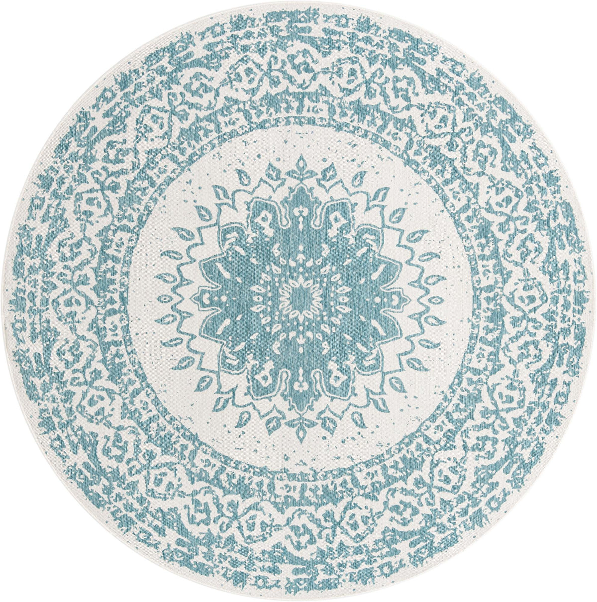 Patio Heritage Collection Area Rug -  Lafayette (Aqua) Round Aqua  lifestyle 11
