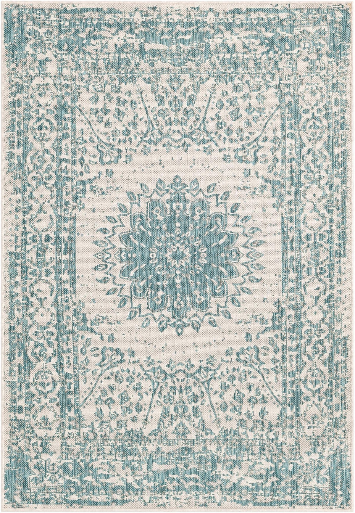 Patio Heritage Collection Area Rug -  Lafayette (Aqua) Rectangle Aqua  lifestyle 2