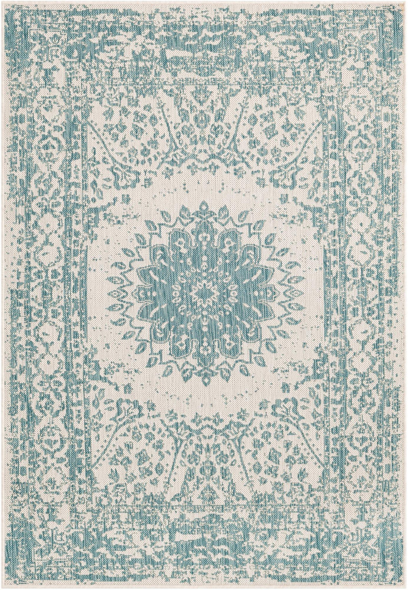 Patio Heritage Collection Area Rug -  Lafayette (Aqua) Rectangle Aqua  lifestyle 2