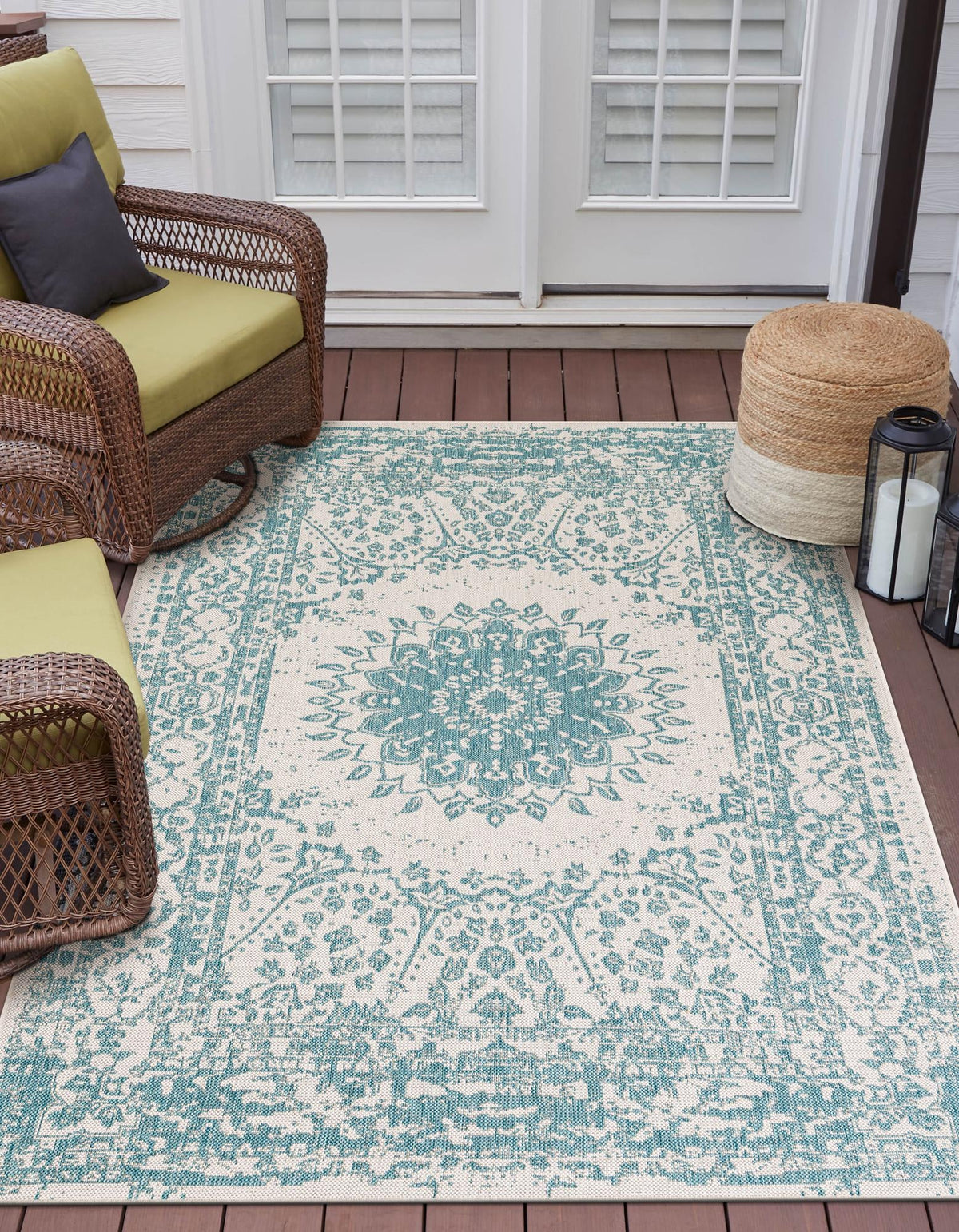 Patio Heritage Collection Area Rug -  Lafayette (Aqua) Rectangle Aqua Main