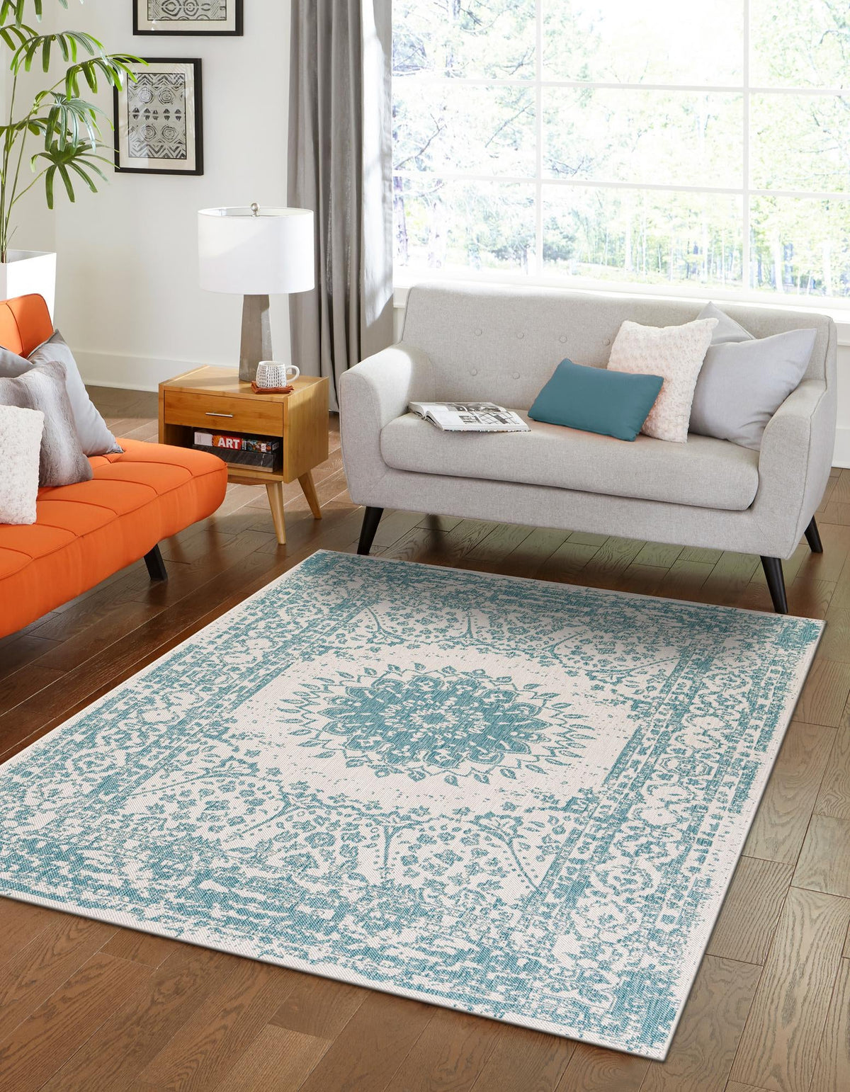 Patio Heritage Collection Area Rug -  Lafayette (Aqua) Rectangle Aqua  lifestyle 2