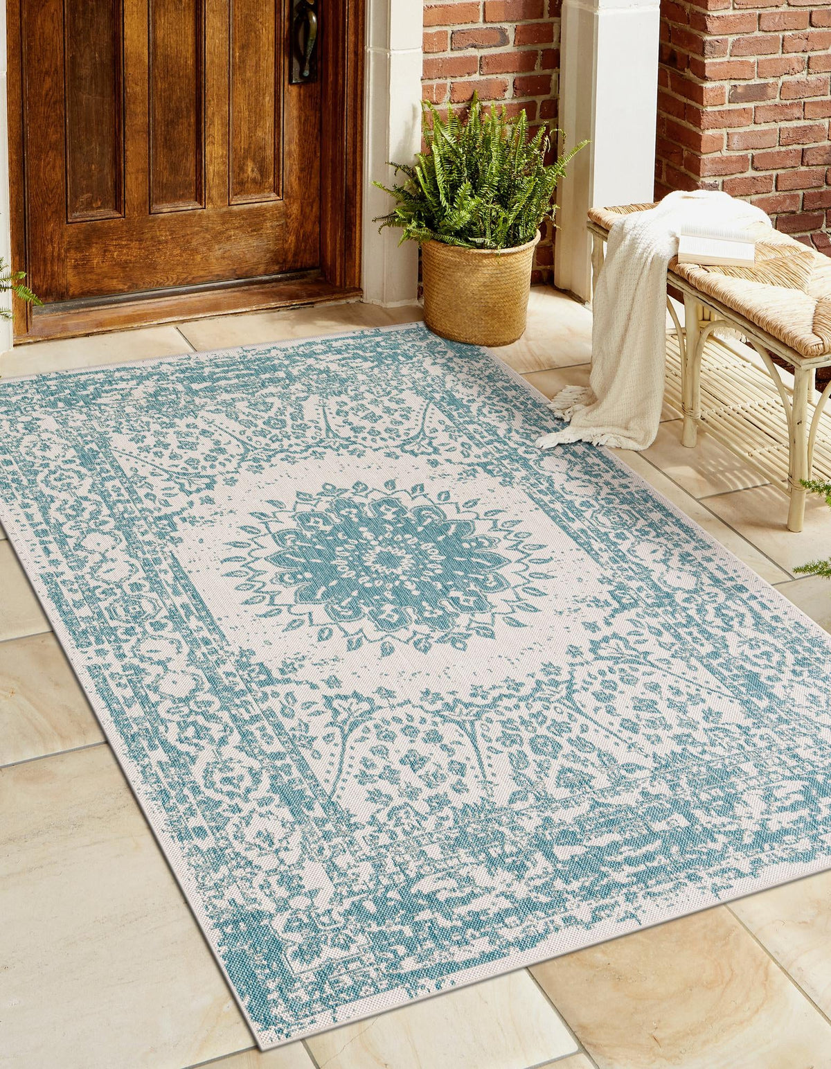 Patio Heritage Collection Area Rug -  Lafayette (Aqua) Rectangle Aqua  lifestyle 3
