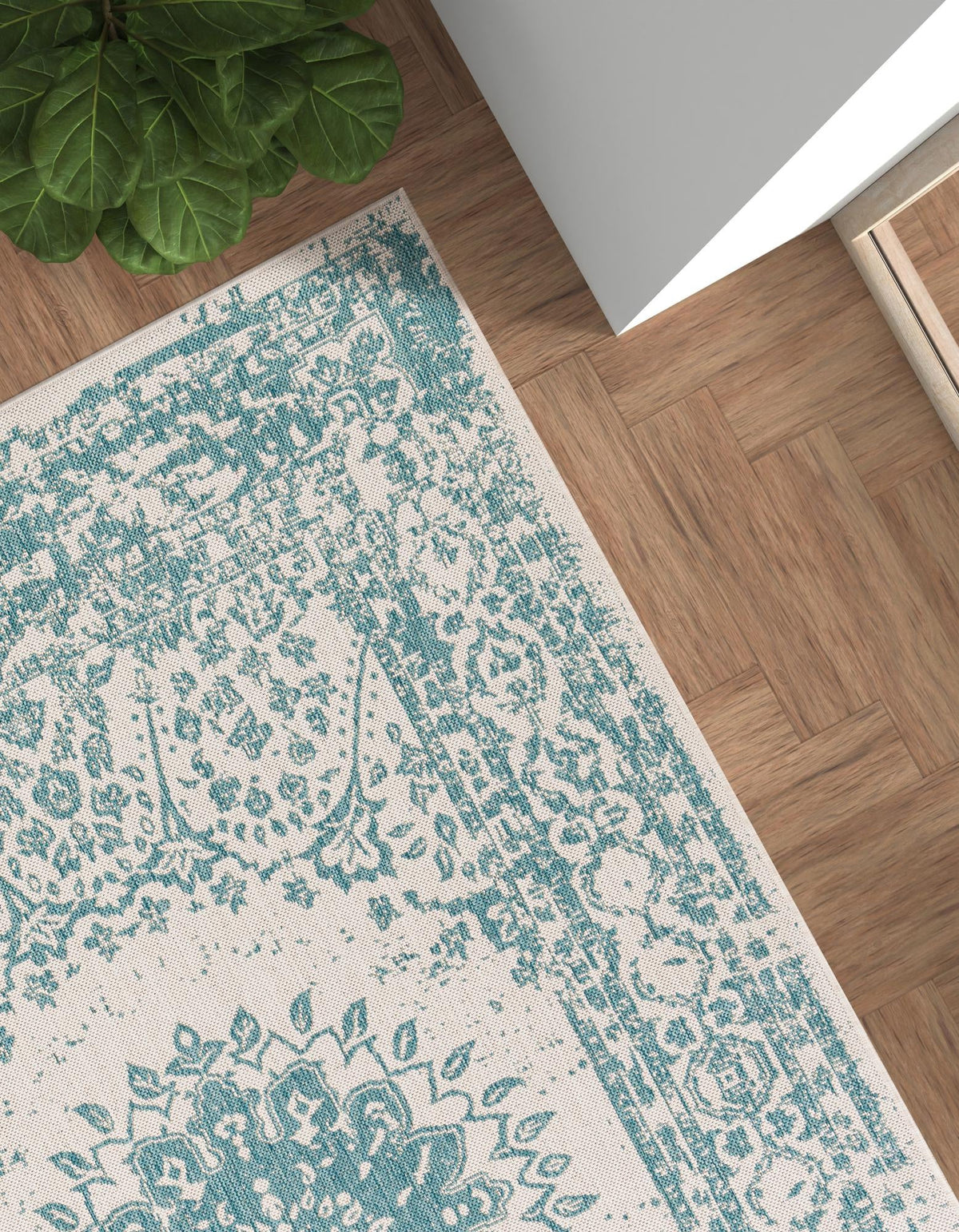 Patio Heritage Collection Area Rug -  Lafayette (Aqua) Rectangle Aqua  lifestyle 4