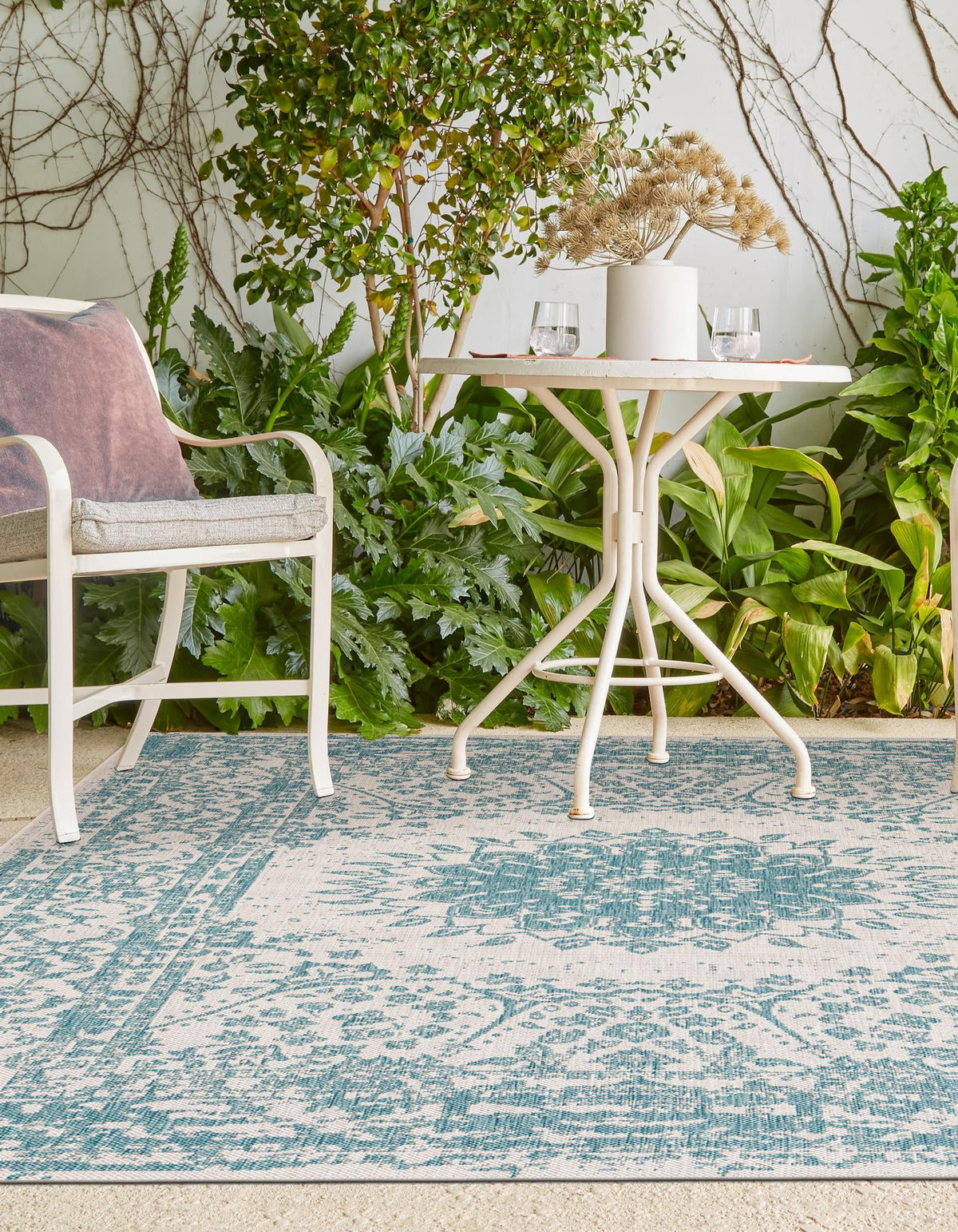 Patio Heritage Collection Area Rug -  Lafayette (Aqua) Rectangle Aqua  lifestyle 9