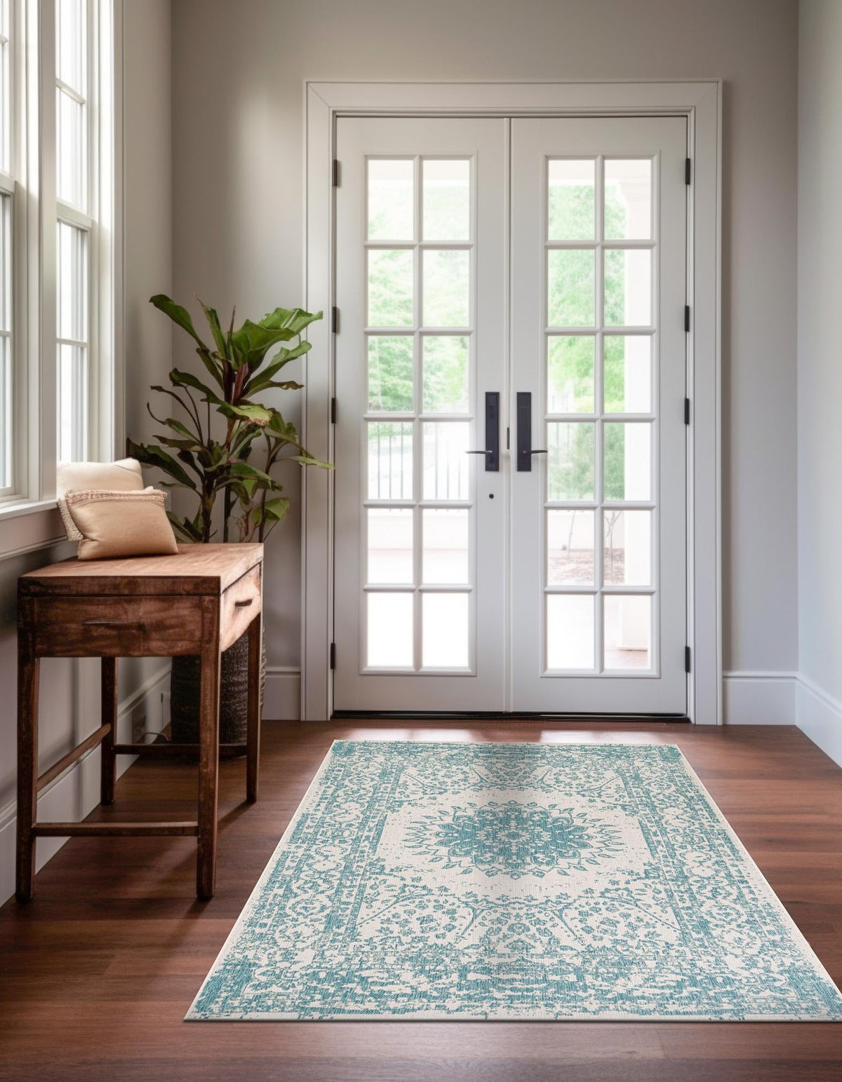 Patio Heritage Collection Area Rug -  Lafayette (Aqua) Rectangle Aqua  lifestyle 10