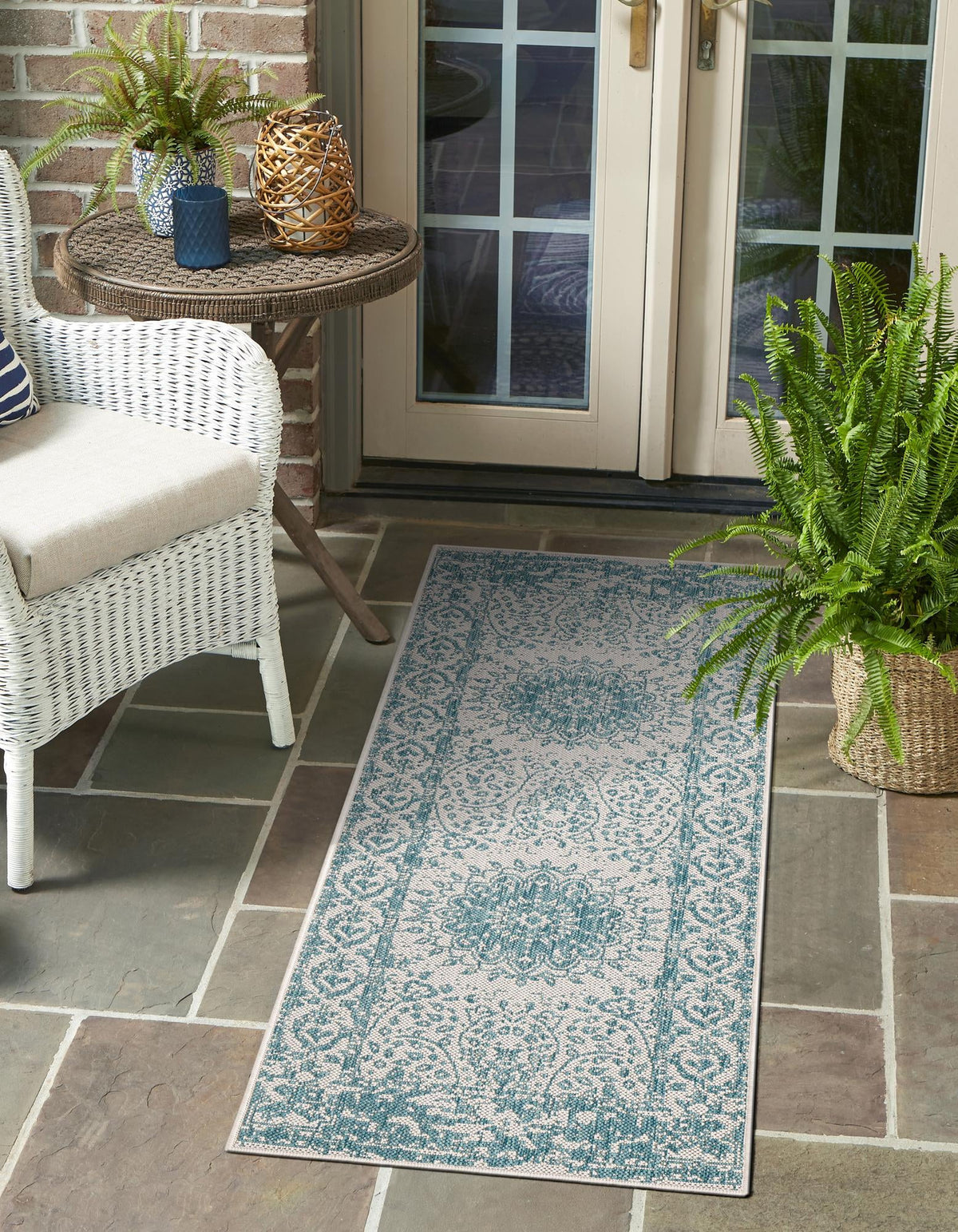 Patio Heritage Collection Area Rug -  Lafayette (Aqua) Runner Aqua  lifestyle 14