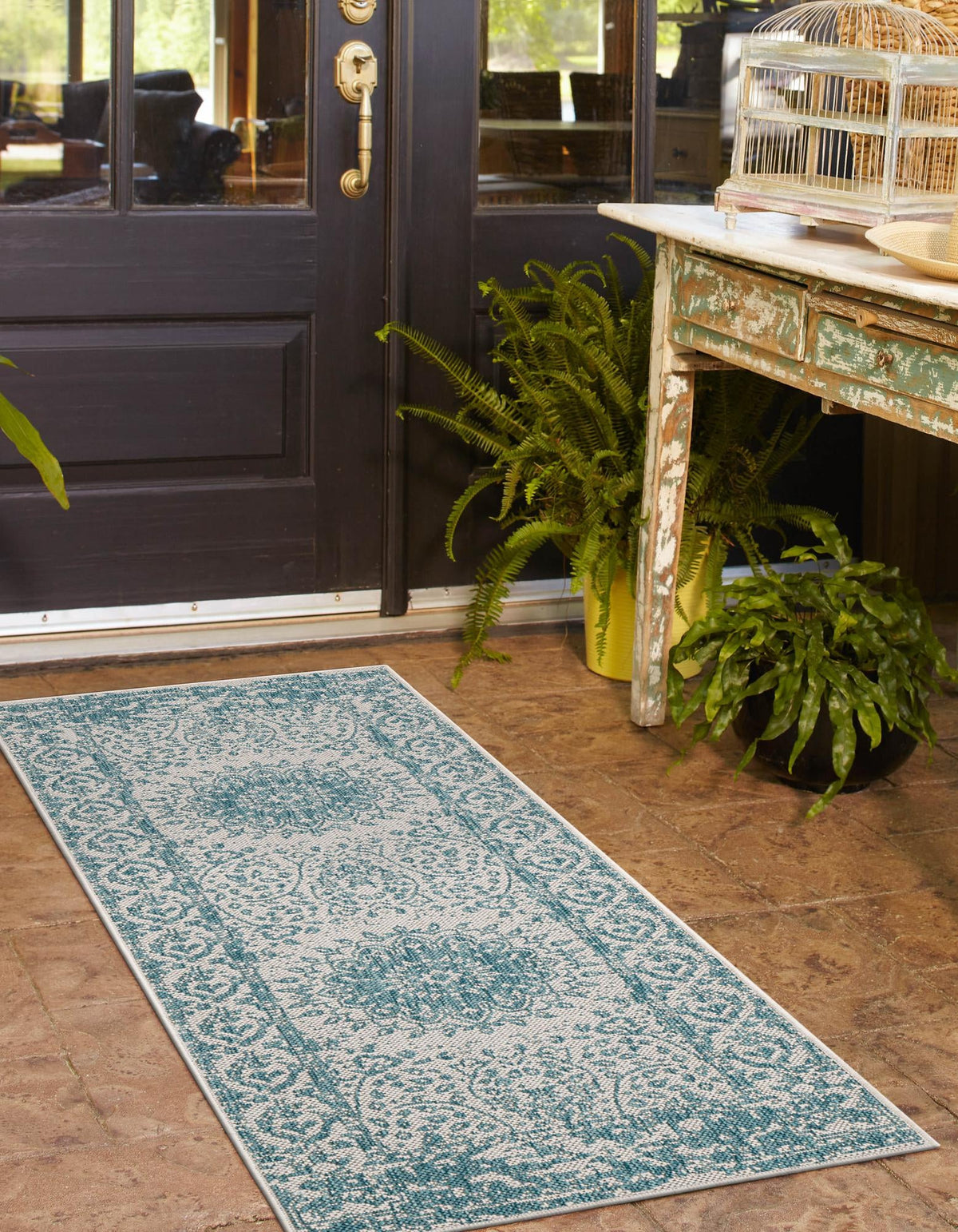 Patio Heritage Collection Area Rug -  Lafayette (Aqua) Runner Aqua  lifestyle 20