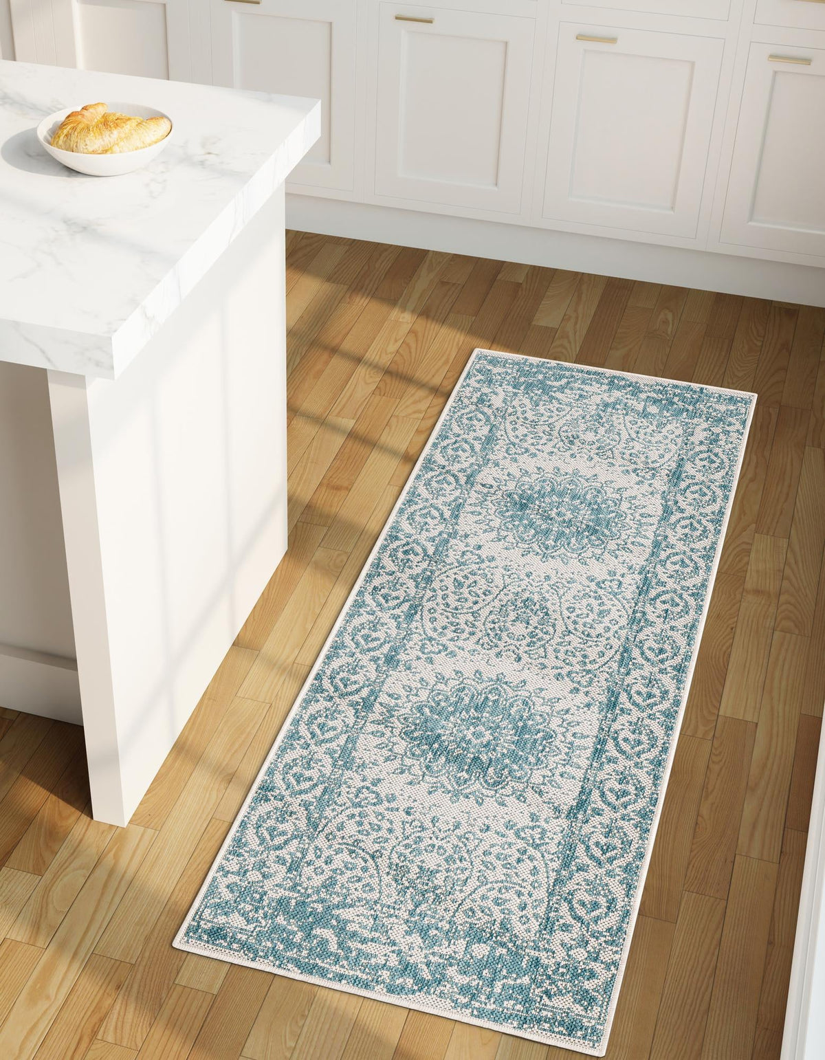 Patio Heritage Collection Area Rug -  Lafayette (Aqua) Runner Aqua  lifestyle 23