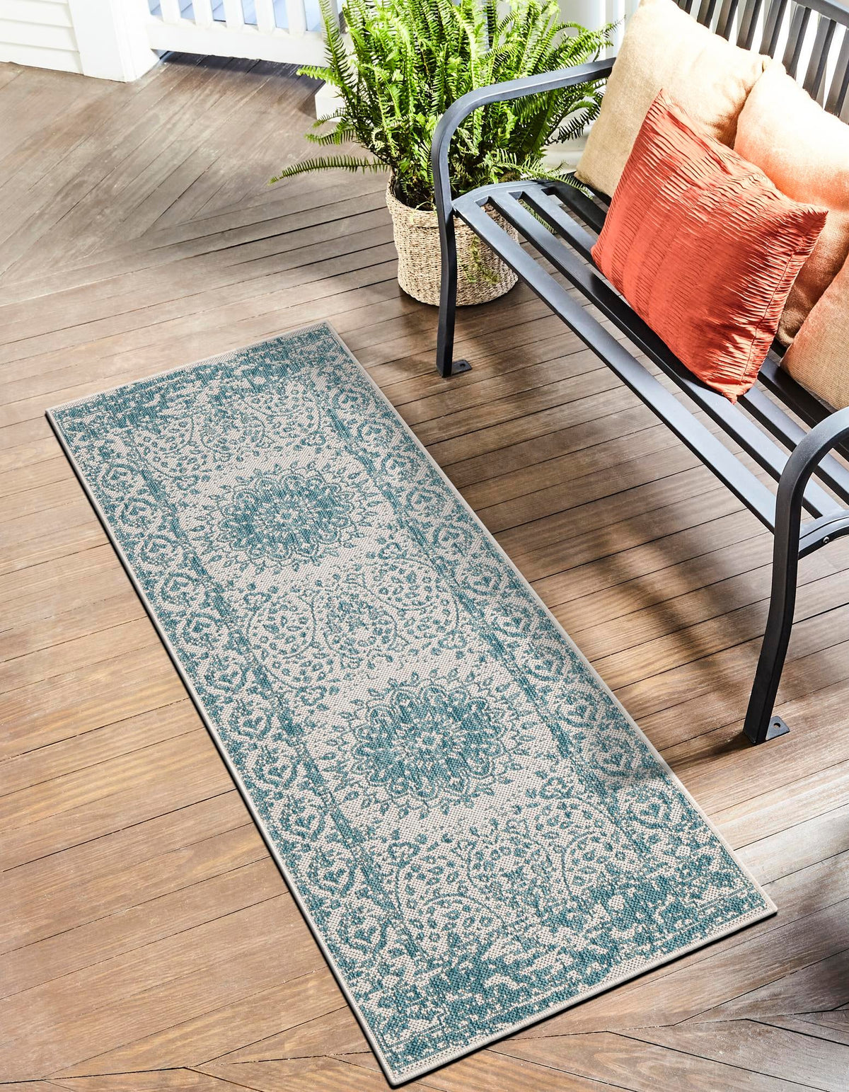 Patio Heritage Collection Area Rug -  Lafayette (Aqua) Runner Aqua  lifestyle 26