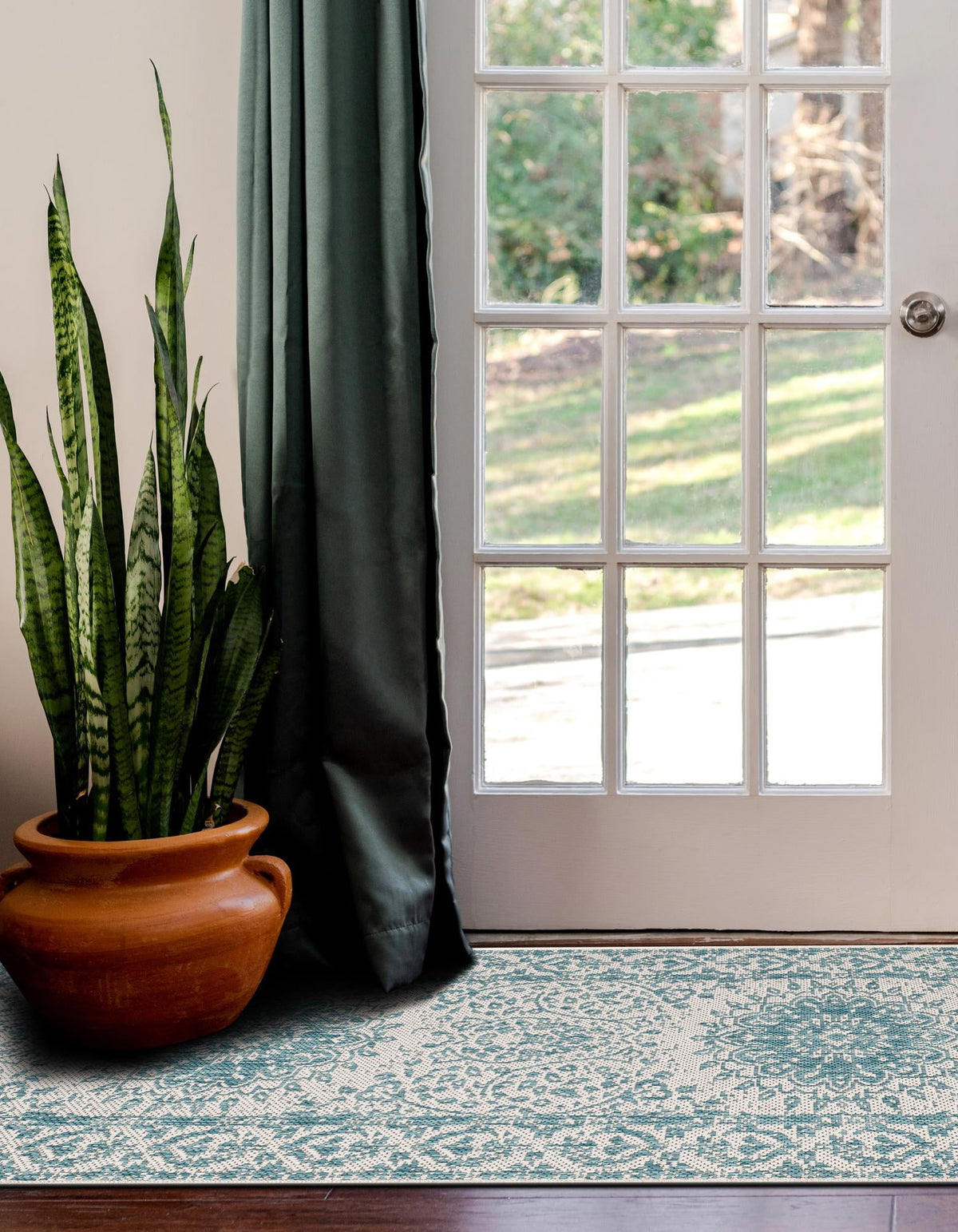 Patio Heritage Collection Area Rug -  Lafayette (Aqua) Runner Aqua  lifestyle 29