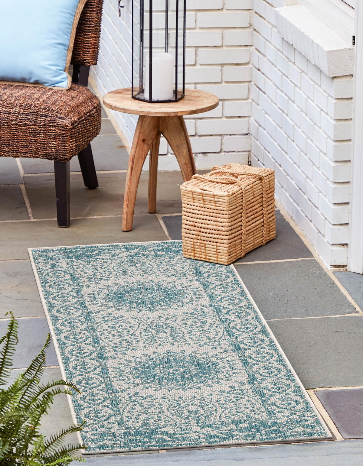 Patio Heritage Collection Area Rug -  Lafayette (Aqua) Runner Aqua  lifestyle 32