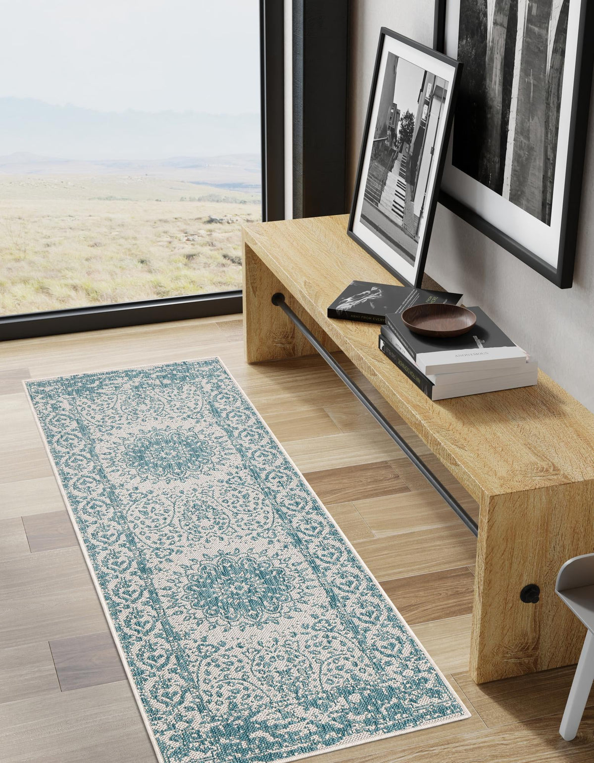 Patio Heritage Collection Area Rug -  Lafayette (Aqua) Runner Aqua  lifestyle 35