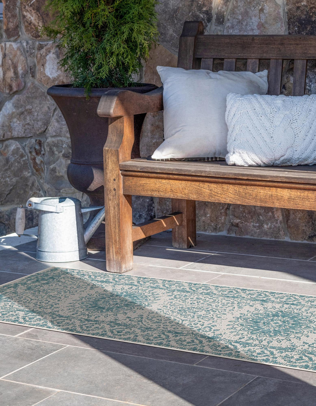 Patio Heritage Collection Area Rug -  Lafayette (Aqua) Runner Aqua  lifestyle 38