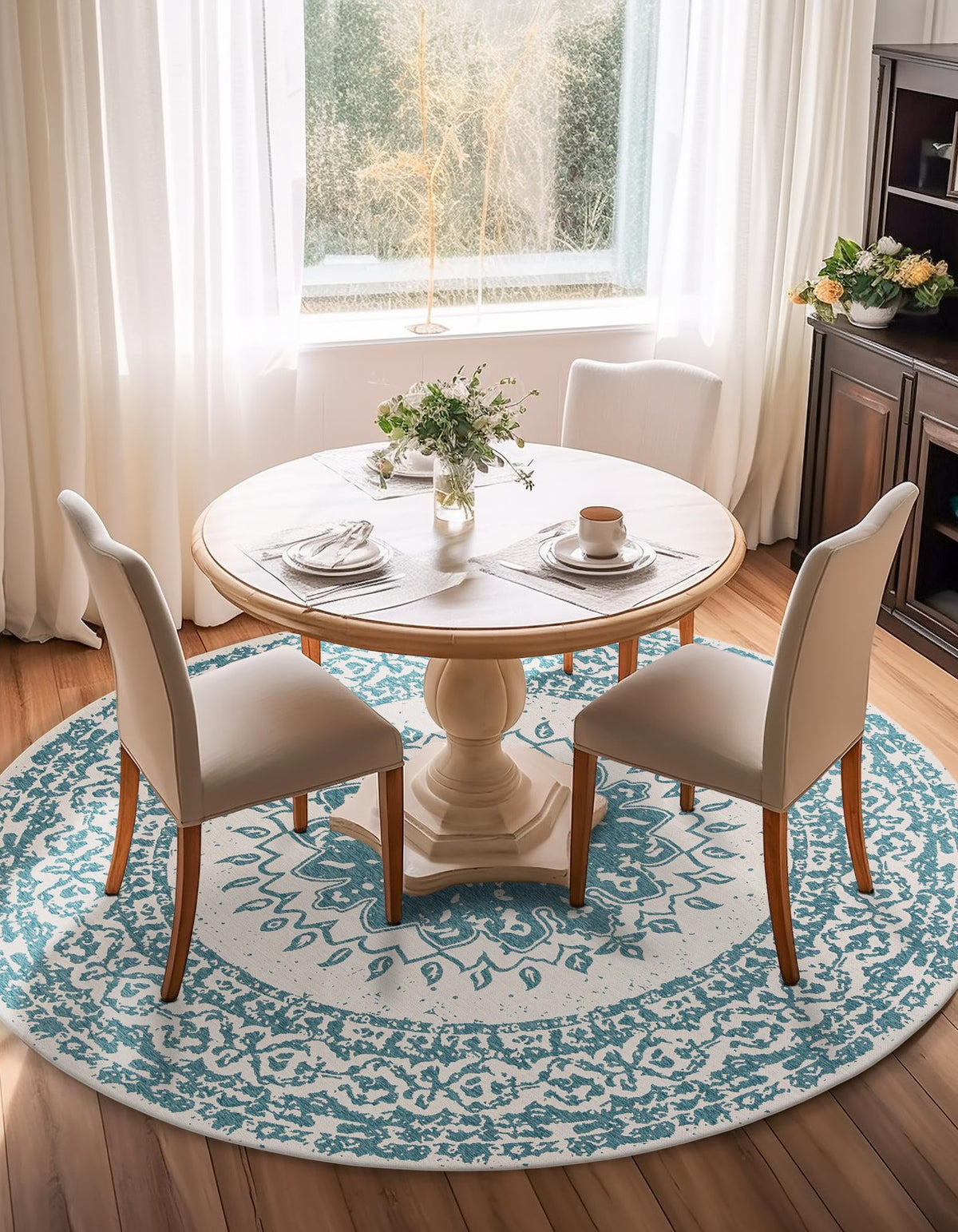 Patio Heritage Collection Area Rug -  Lafayette (Aqua) Round Aqua  lifestyle 27