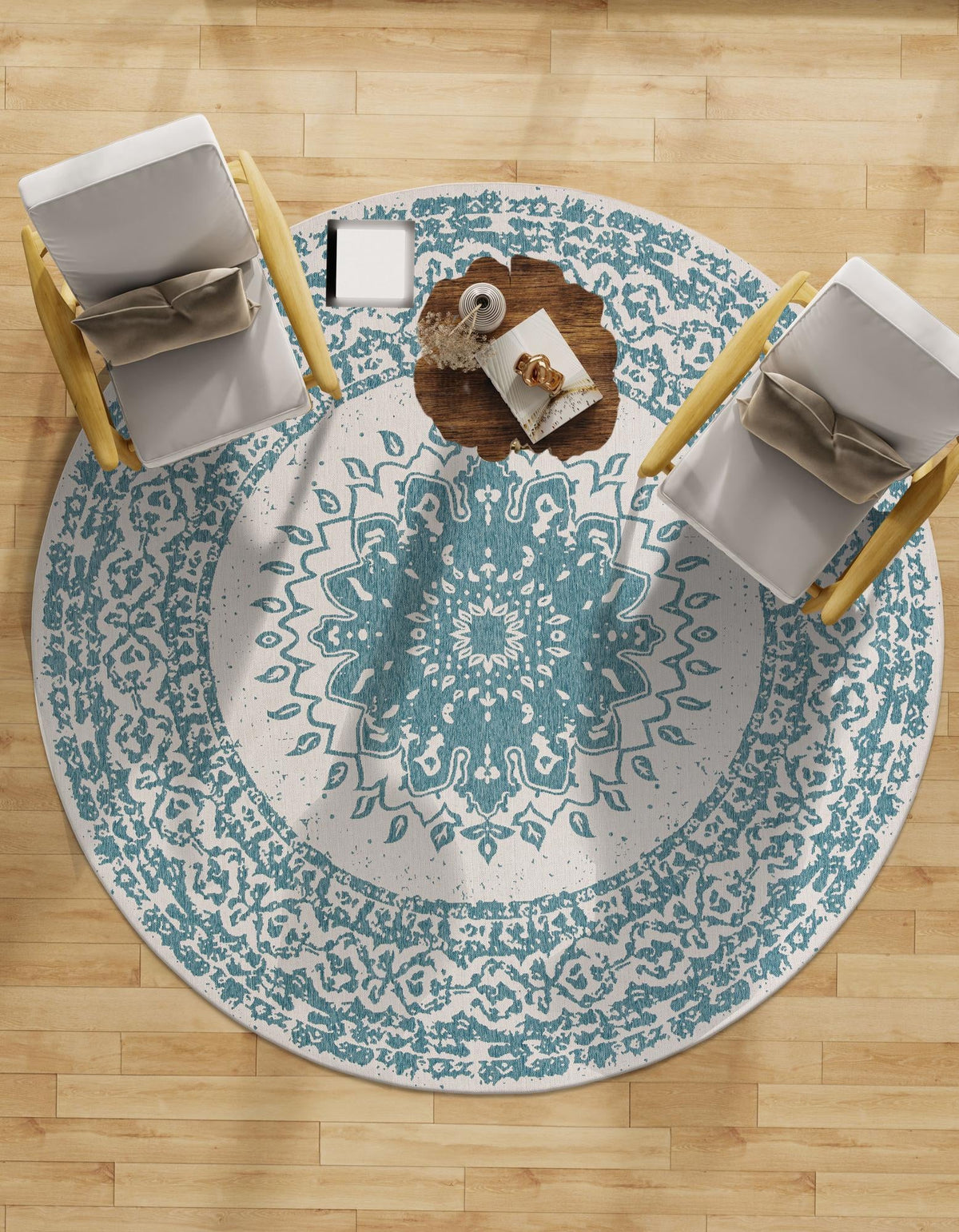 Patio Heritage Collection Area Rug -  Lafayette (Aqua) Round Aqua  lifestyle 39
