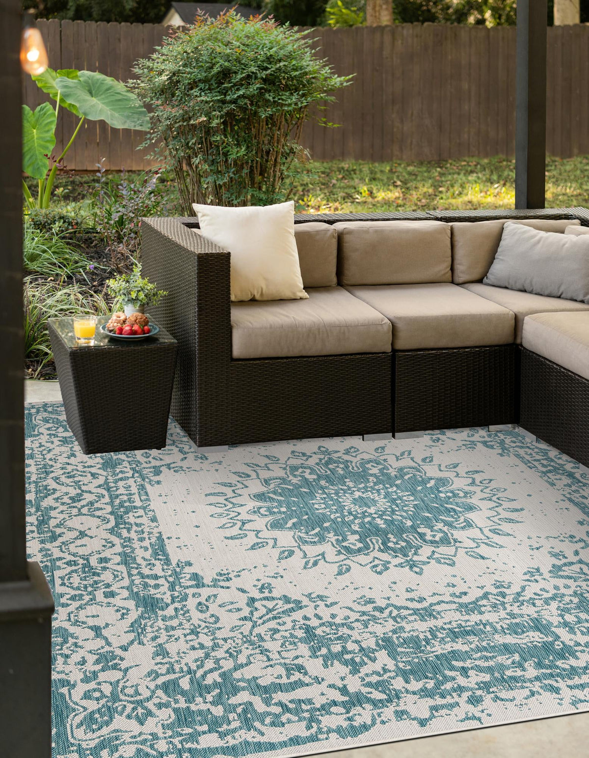 Patio Heritage Collection Area Rug -  Lafayette (Aqua) Square Aqua  lifestyle 13