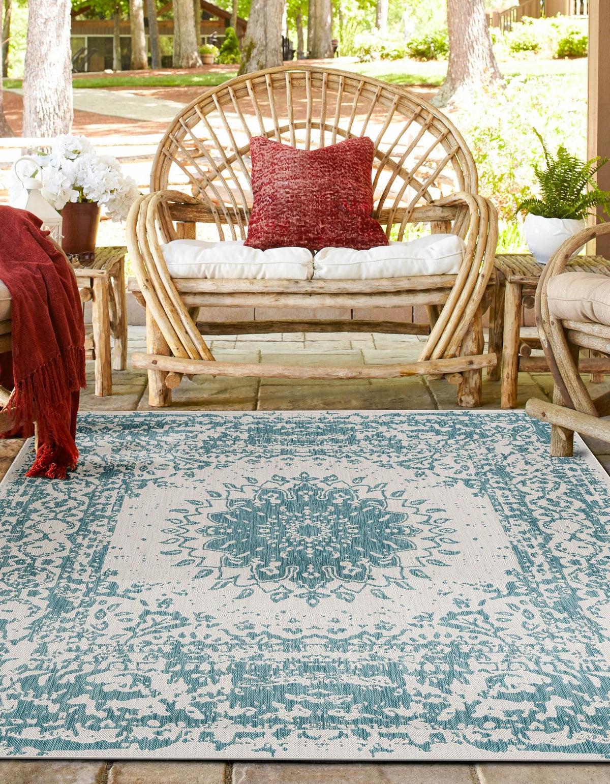 Patio Heritage Collection Area Rug -  Lafayette (Aqua) Square Aqua  lifestyle 19