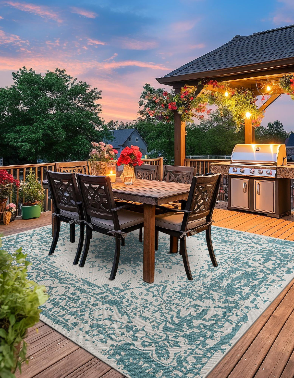 Patio Heritage Collection Area Rug -  Lafayette (Aqua) Square Aqua  lifestyle 25