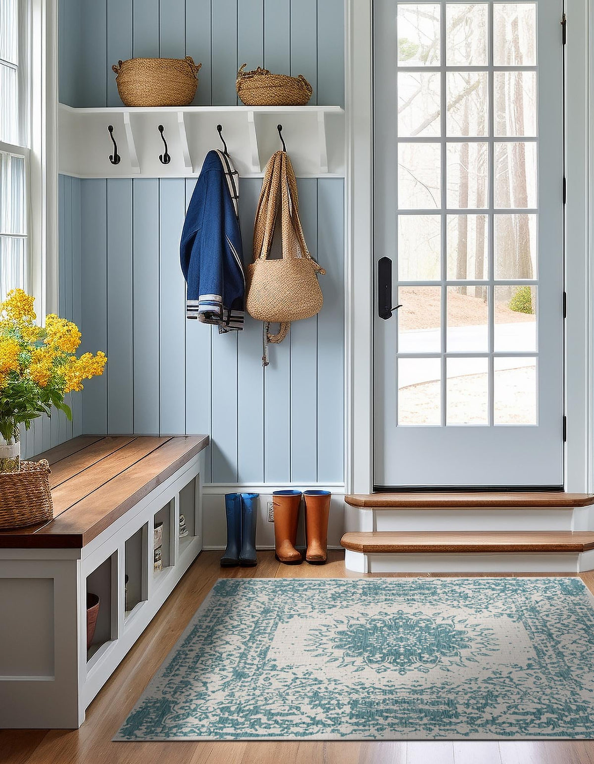 Patio Heritage Collection Area Rug -  Lafayette (Aqua) Square Aqua  lifestyle 28