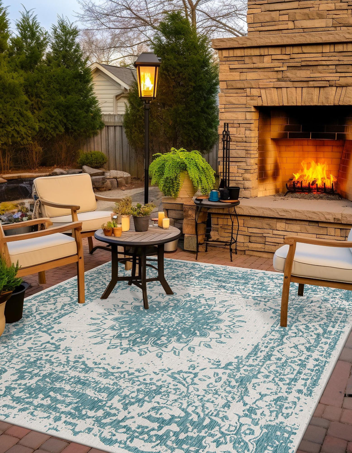 Patio Heritage Collection Area Rug -  Lafayette (Aqua) Square Aqua  lifestyle 31