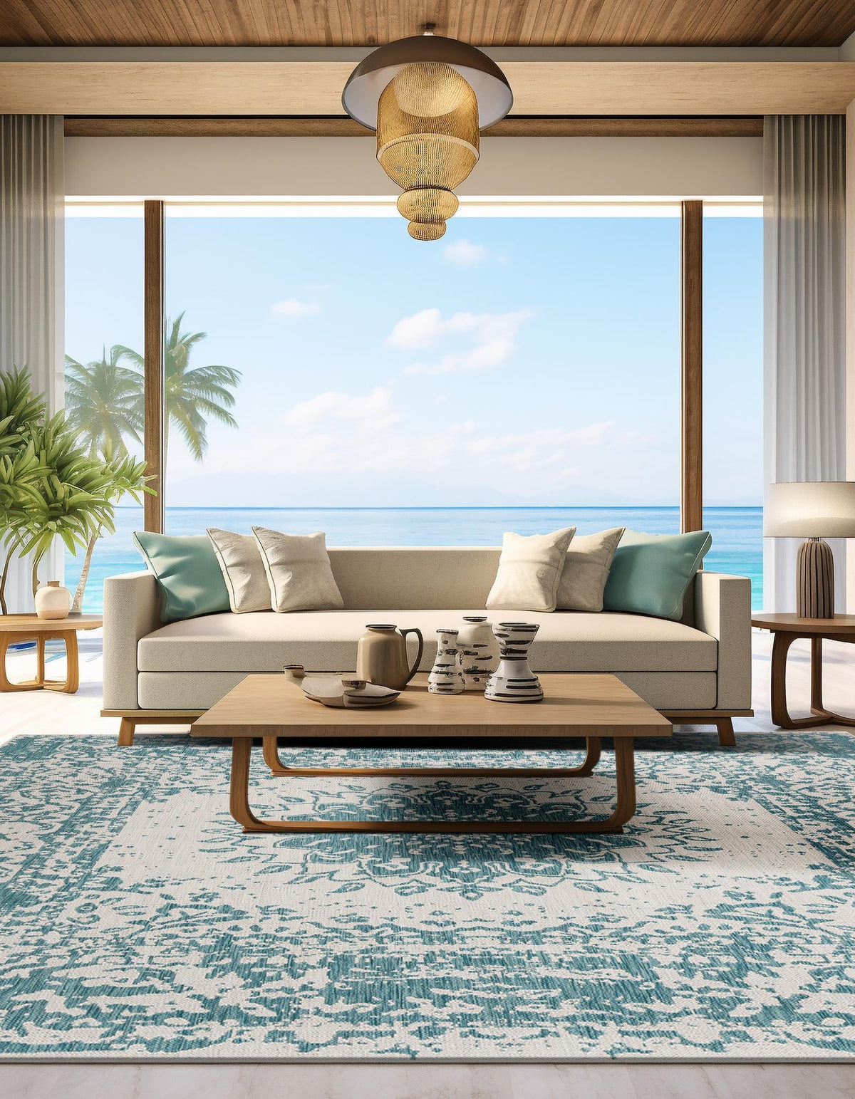 Patio Heritage Collection Area Rug -  Lafayette (Aqua) Square Aqua  lifestyle 34