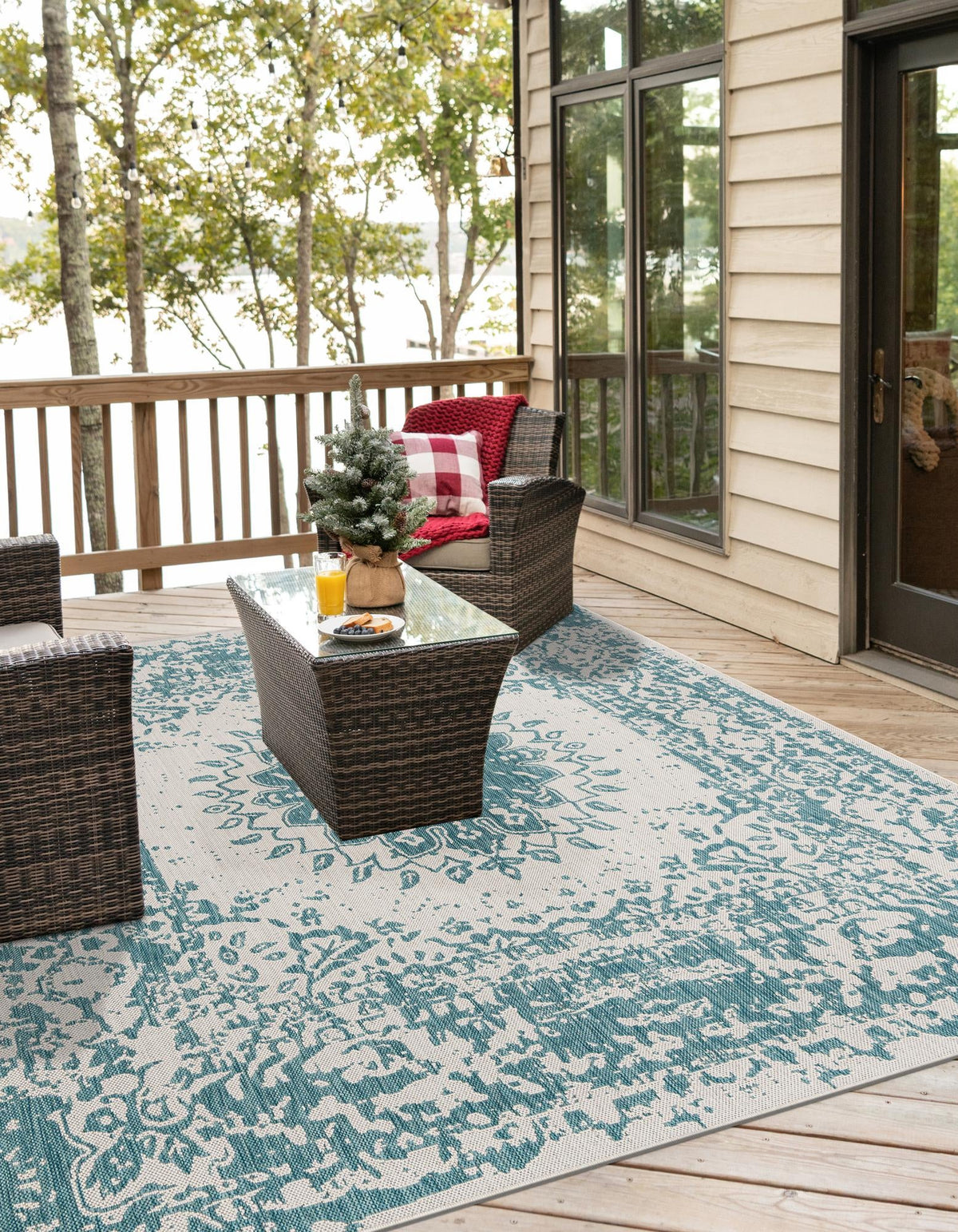 Patio Heritage Collection Area Rug -  Lafayette (Aqua) Square Aqua  lifestyle 37