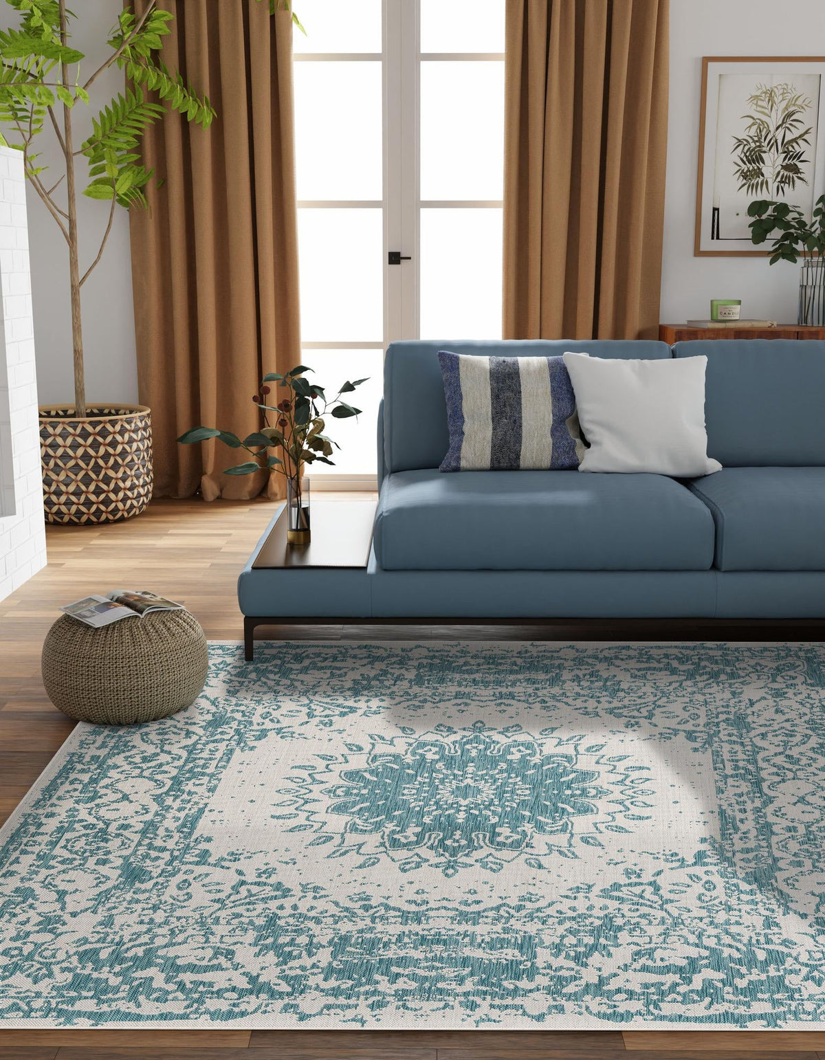 Patio Heritage Collection Area Rug -  Lafayette (Aqua) Square Aqua  lifestyle 40