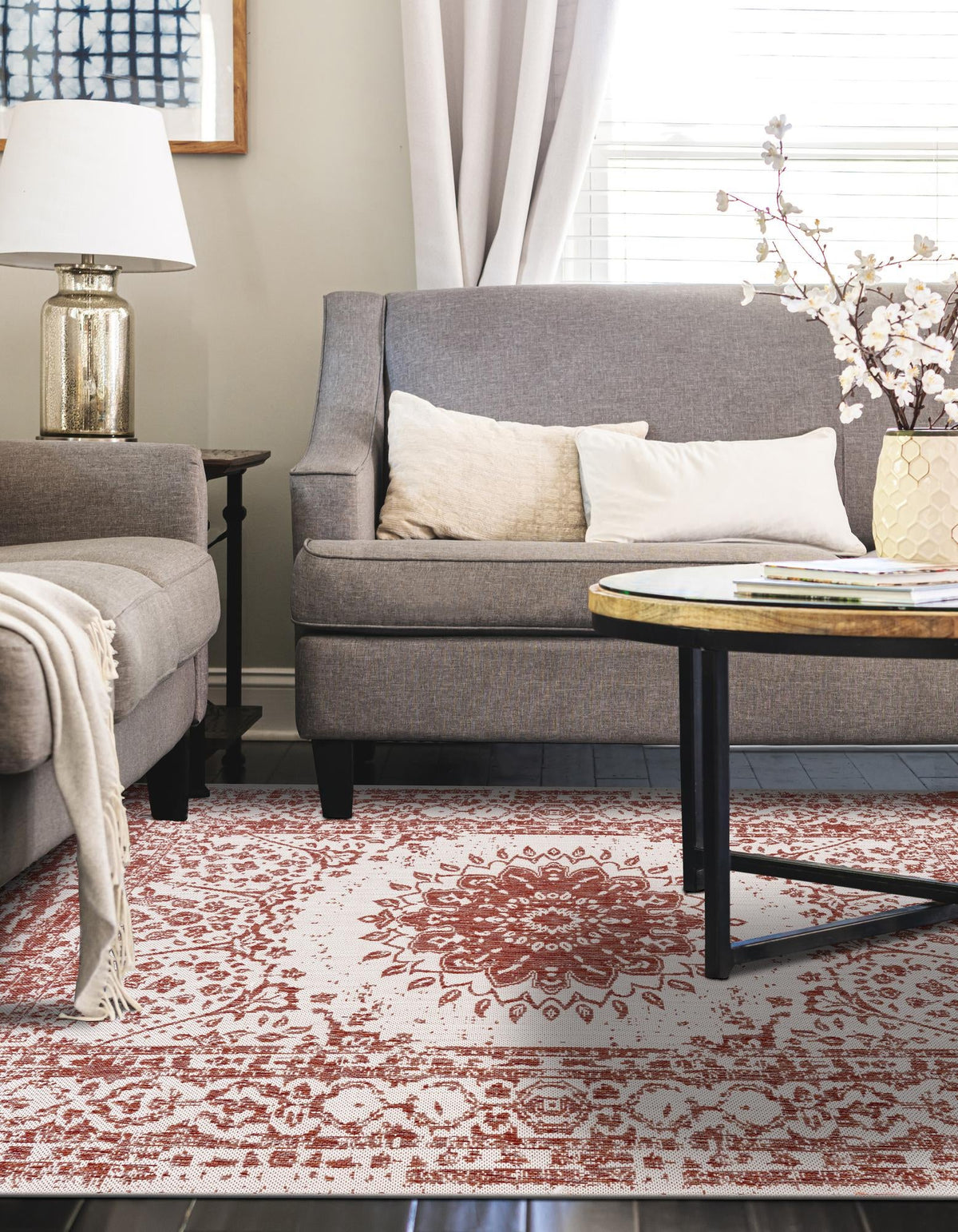 Patio Heritage Collection Area Rug -  Lafayette (Rust Red) Rectangle Rust Red  lifestyle 4