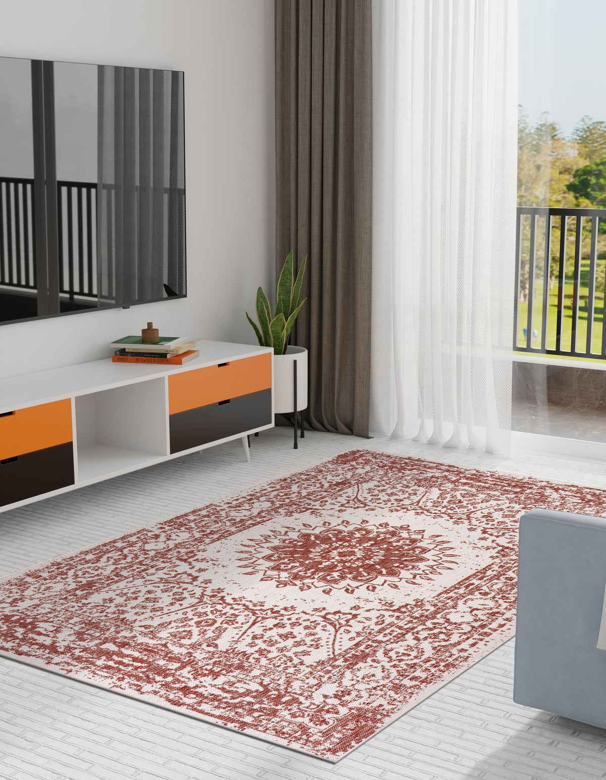 Patio Heritage Collection Area Rug -  Lafayette (Rust Red) Rectangle Rust Red  lifestyle 6