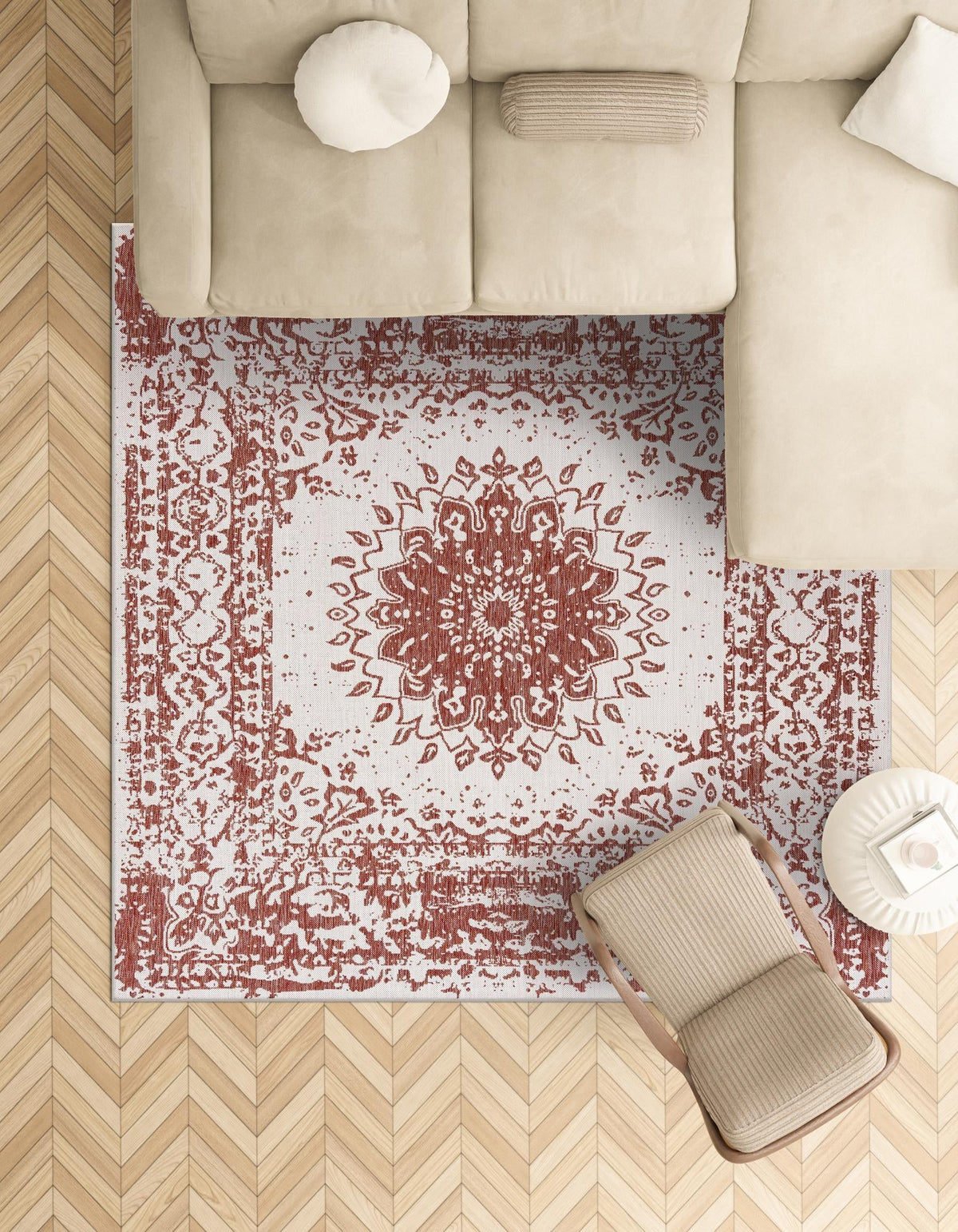 Patio Heritage Collection Area Rug -  Lafayette (Rust Red) Square Rust Red  lifestyle 46
