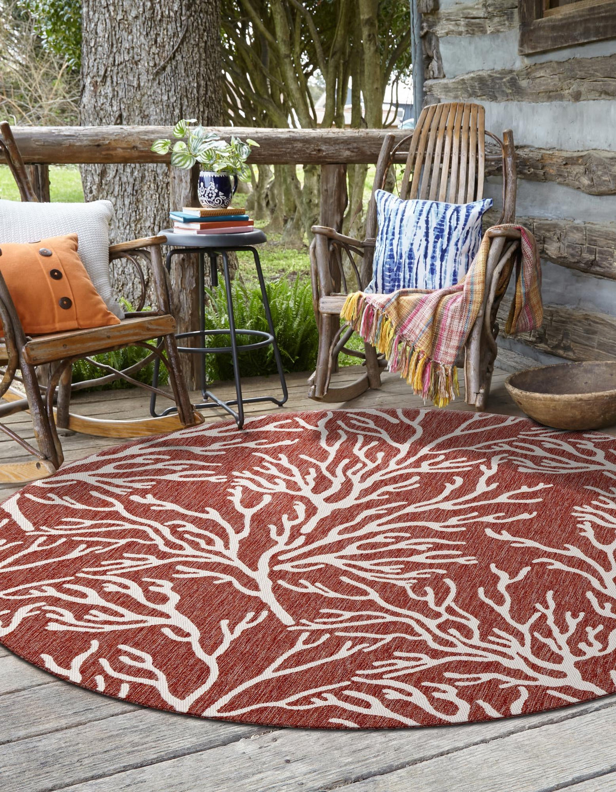 Seaside Haven Rugs Collection Area Rug -  Pebblestone Round Rust Red  lifestyle 2