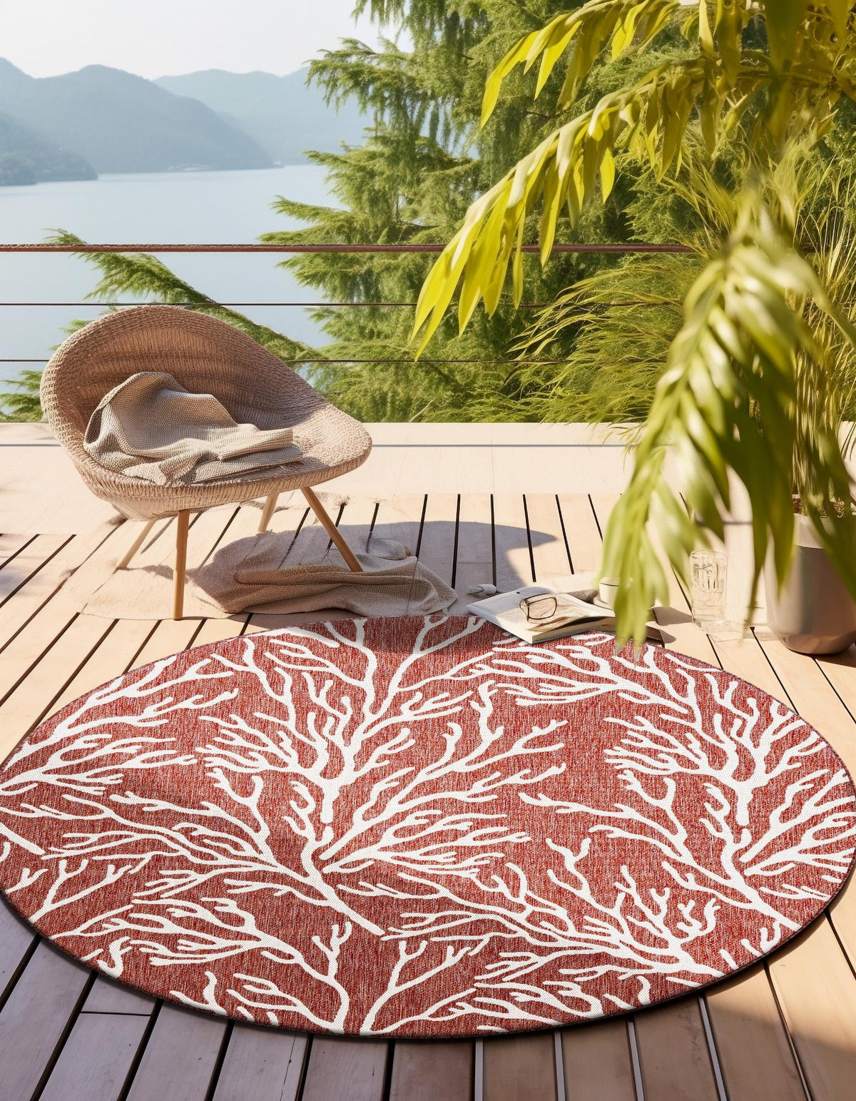 Seaside Haven Rugs Collection Area Rug -  Pebblestone Round Rust Red  lifestyle 6