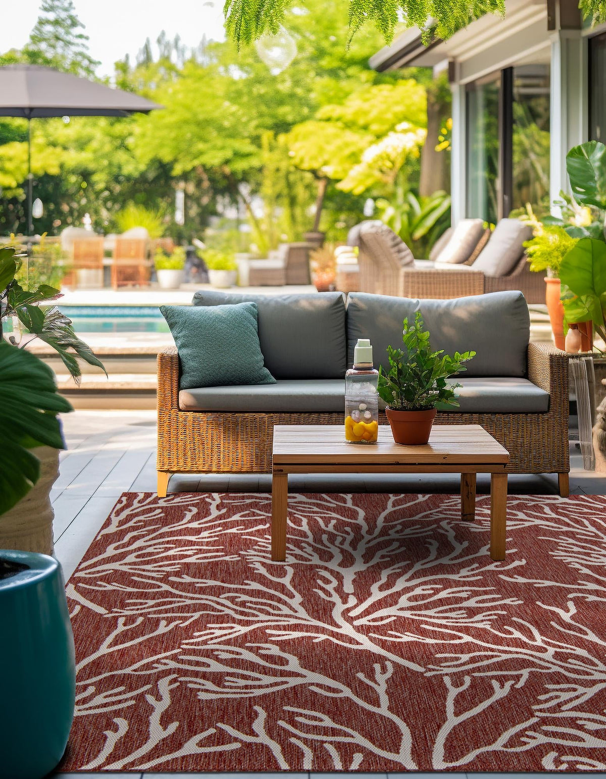 Seaside Haven Rugs Collection Area Rug -  Pebblestone Square Rust Red  lifestyle 2