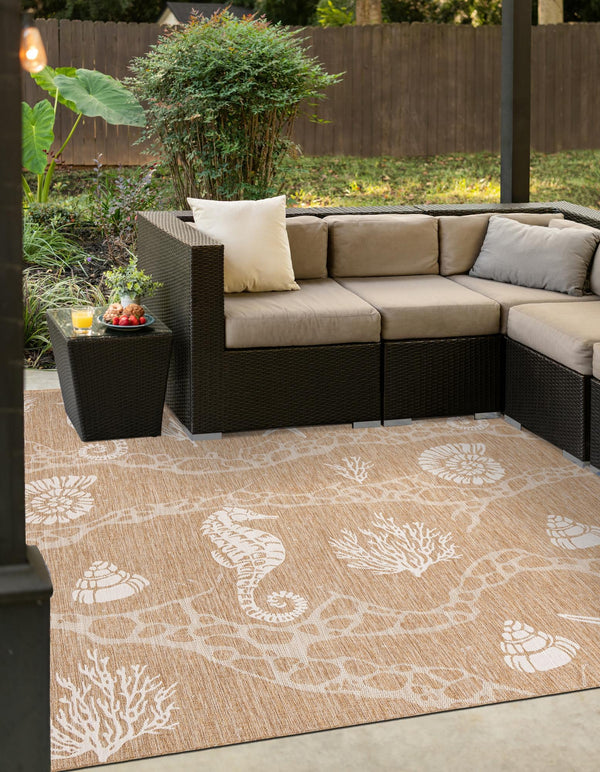Seaside Haven Rugs Collection Area Rug -  Wavecrest Square Taupe  lifestyle 0