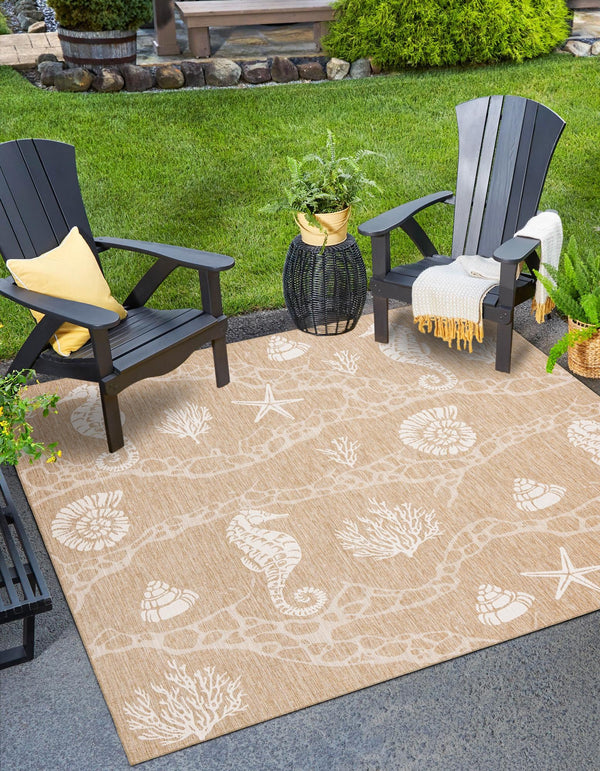 Seaside Haven Rugs Collection Area Rug -  Wavecrest Square Taupe  lifestyle 3