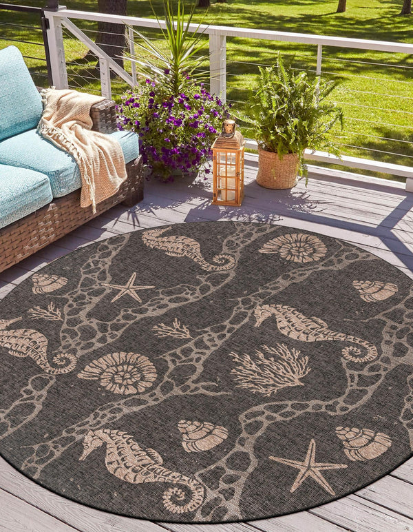 Seaside Haven Rugs Collection Area Rug -  Wavecrest Round Black  lifestyle 0