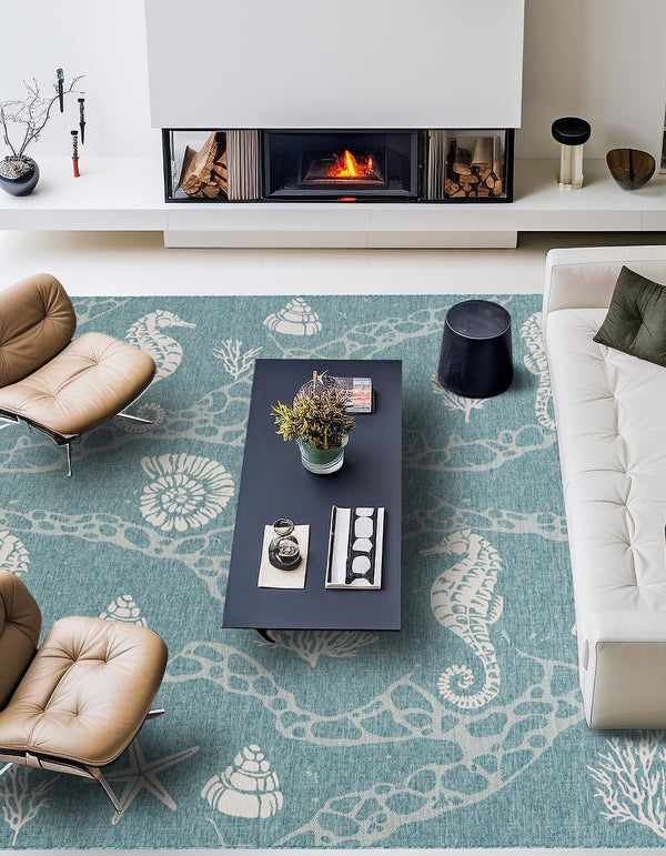 Seaside Haven Rugs Collection Area Rug -  Wavecrest Square Aqua  lifestyle 155