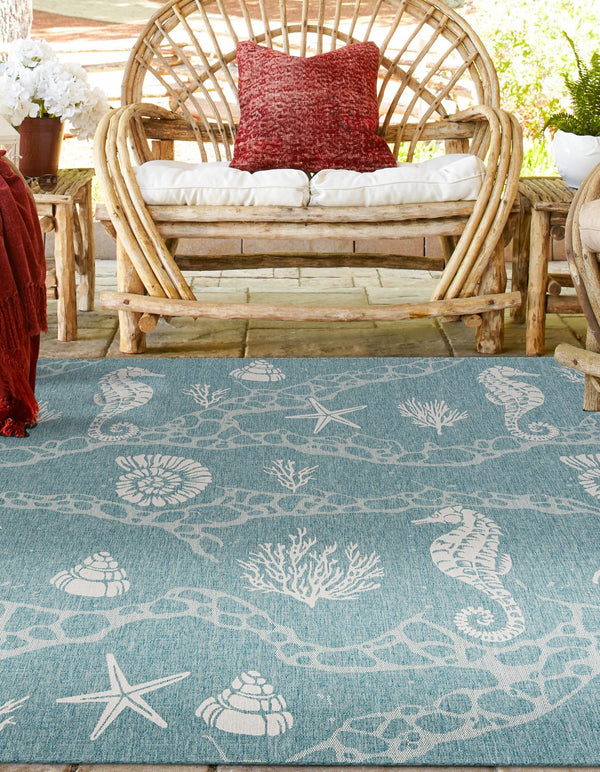 Seaside Haven Rugs Collection Area Rug -  Wavecrest Square Aqua  lifestyle 167