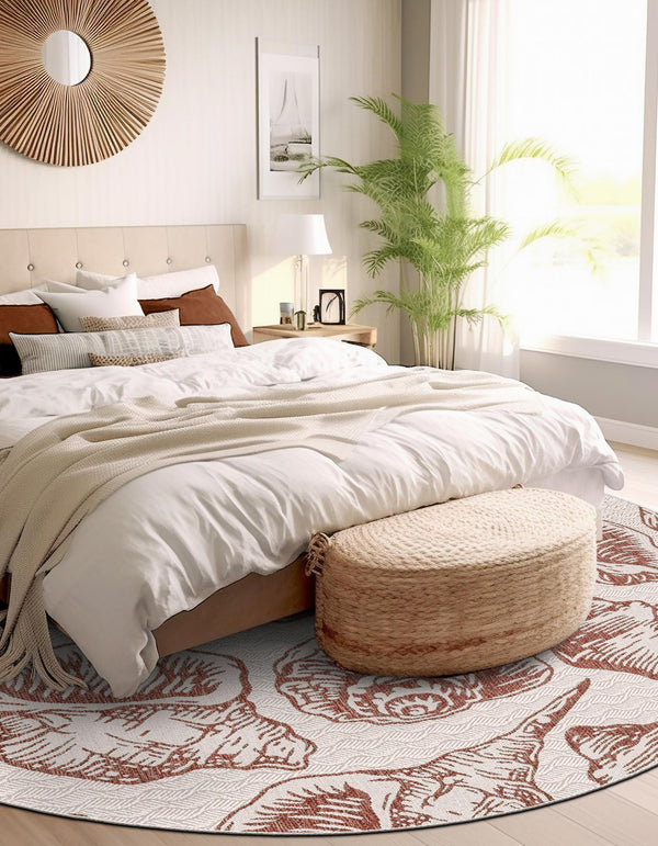 Seaside Haven Rugs Collection Area Rug -  Lighthouse (Ivory Rust Red) Round Ivory Rust Red  lifestyle 2