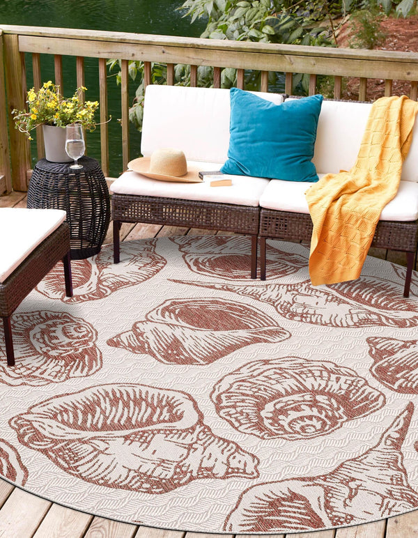 Seaside Haven Rugs Collection Area Rug -  Lighthouse (Ivory Rust Red) Round Ivory Rust Red  lifestyle 5