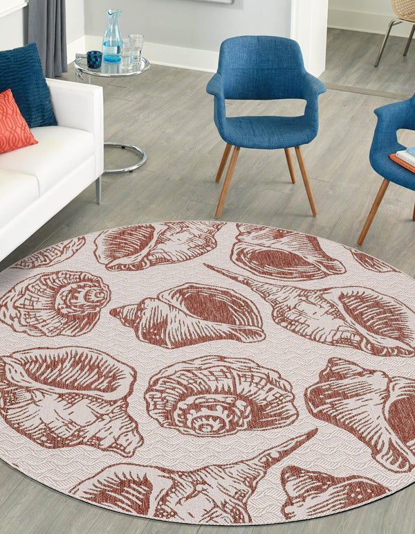 Seaside Haven Rugs Collection Area Rug -  Lighthouse (Ivory Rust Red) Round Ivory Rust Red  lifestyle 6