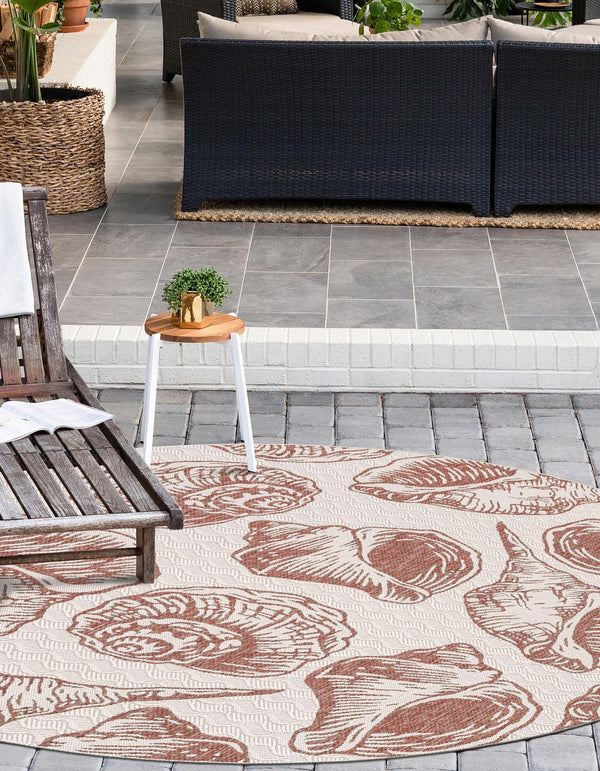 Seaside Haven Rugs Collection Area Rug -  Lighthouse (Ivory Rust Red) Round Ivory Rust Red  lifestyle 9