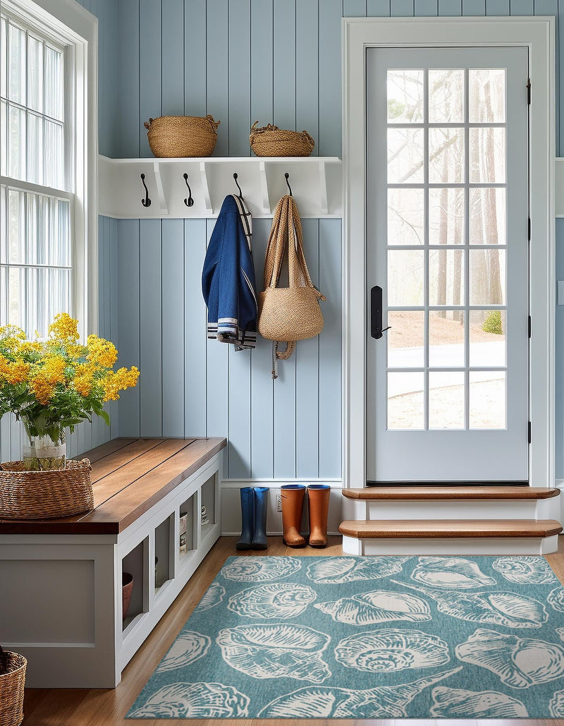Seaside Haven Rugs Collection Area Rug -  Lighthouse (Aqua) Square Aqua  lifestyle 3