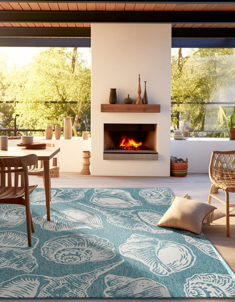 Seaside Haven Rugs Collection Area Rug -  Lighthouse (Aqua) Square Aqua  lifestyle 15