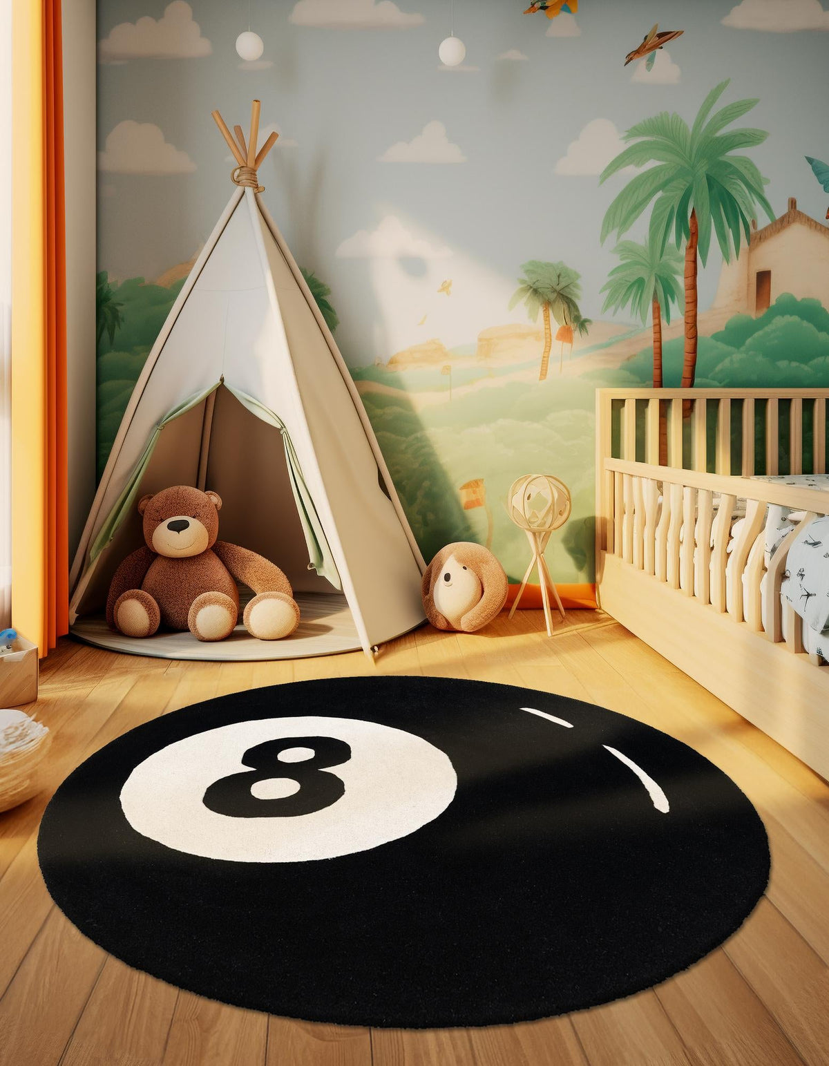 Shepherd's Glen Wool Collection Area Rug - Peninsula Round Black and White  lifestyle 2