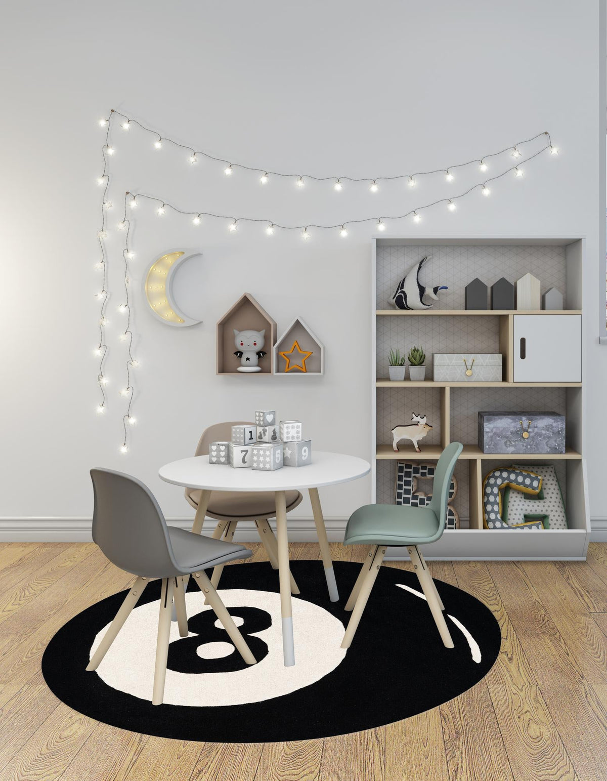 Shepherd's Glen Wool Collection Area Rug - Peninsula Round Black and White  lifestyle 3