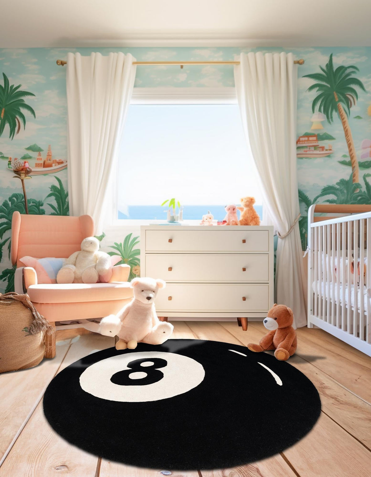 Shepherd's Glen Wool Collection Area Rug - Peninsula Round Black and White  lifestyle 4