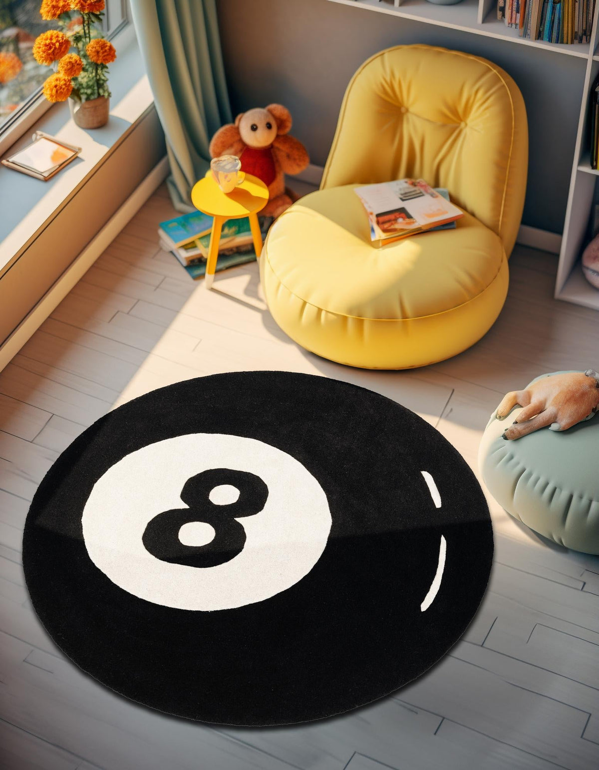 Shepherd's Glen Wool Collection Area Rug - Peninsula Round Black and White  lifestyle 5